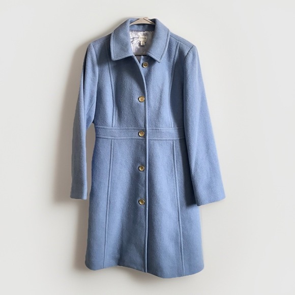 J.CREW Jackets & Blazers - J Crew Lady Day Wool Blend Long Pea Coat Periwinkle Blue Gold Buttons Womens 8